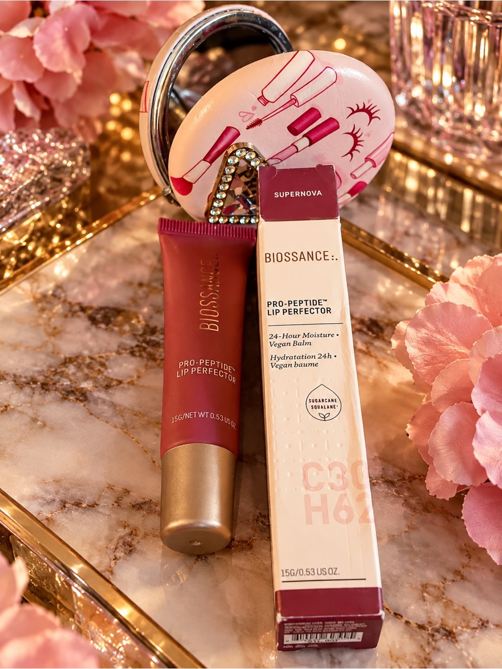 Biossance Pro-Peptide Lip Perfector Supernova + Fashion Compact Mirror ❤️
